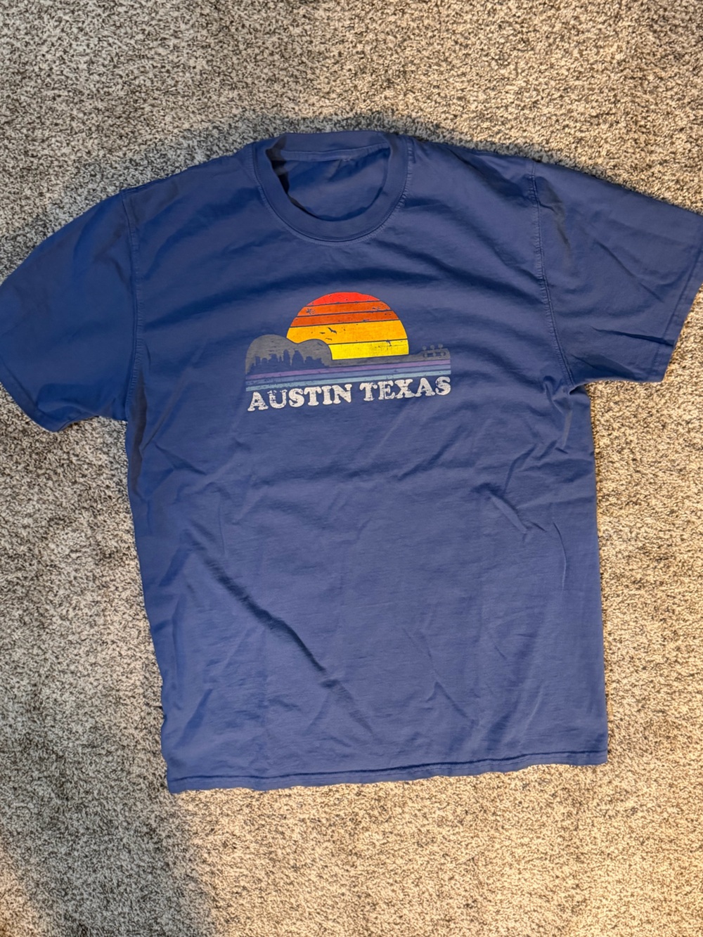 Men’s Austin Texas Retro Sunset Graphic T-Shirt Blue Size Medium